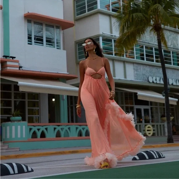 Elegant Peach Nightgown with Ruffle Details - Picture 6 of 6